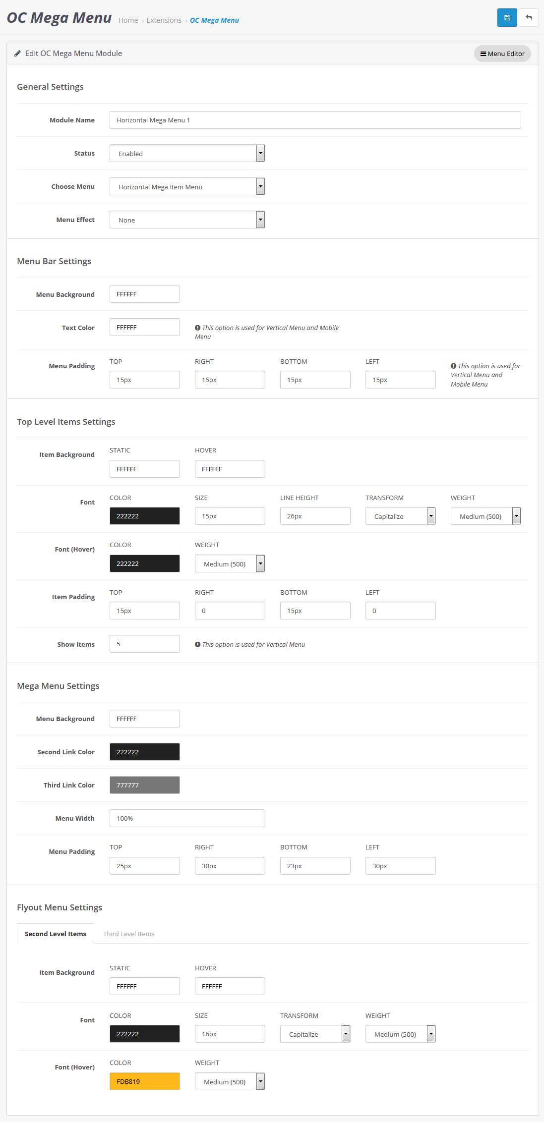 admin menu