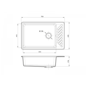 GranFest QUARZ Мойка чаша+кр 760*480 (черный) арт.GF-ZL-51 черный