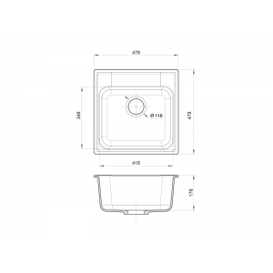 GranFest QUARZ Мойка 1-чаша 480*480 (черный) арт.GF-Z-48 черный