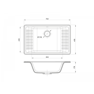 GranFest QUARZ Мойка чаша+кр 760*480 (белый) арт.GF-ZW-71