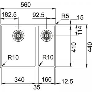 125.0443.364 Мойка SID 160, подстол., 560*440мм, белый