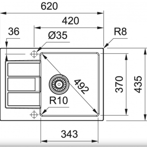 FRANKE 143.0628.288 Мойка S2D 611-62 оникс, 620*435мм, прямоуг., Tectonite., врезн.