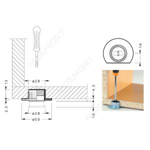 Ножка врезная с пластиковым подпятником