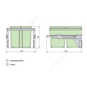 Система хранения в базу 450, Н.304мм (ведра: 2х17л), отделка орион серый Система хранения в базу 450, Н.304мм (ведра: 2х17л), отделка орион серый