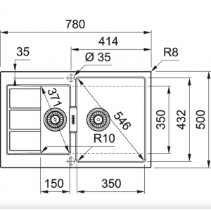 FRANKE 143.0628.381 Мойка S2D 651-78  оникс, 780*500мм, 2-чаш., Tectonite, врезн.