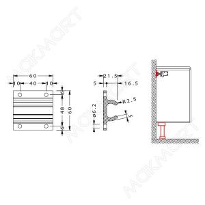 Кронштейн 60х60мм для подвески нижних баз, алюминиевый