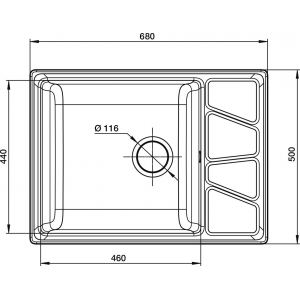 Мойка VERTEX GF-V--680L  чаша с крылом 680*500мм бежевый, мрамор, GranFest