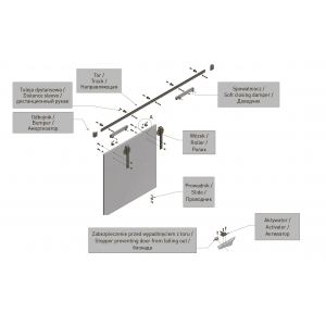 Раздвижная система LOFT (ролики х2, направл х1, дорожка 2м, дистанц втулка х5, отбойники х2, защита