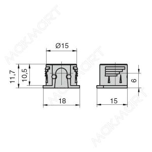 SI20.PGR000015 Полкодержатель врезной d.15мм, цвет СЕРЫЙ
