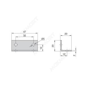 KA26.ZN Уголок 20х20х47 с 4-мя отверстиями, отделка цинк