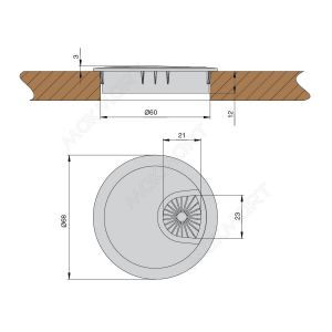 Заглушка кабель-канал, d.60, отделка хром матовый