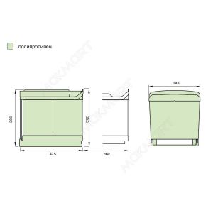 Ведро для мусора (2х16л) выдвижное, пластик серый Ведро для мусора (2х16л) выдвижное, пластик серый