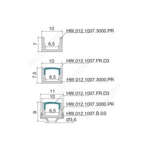 Профиль 1007 для LED подсветки накладной, L=3000 мм, отделка алюминий
