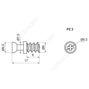 Шток-евровинт 8мм для стяжки эксцентриковой V20 и VG20, отделка цинк