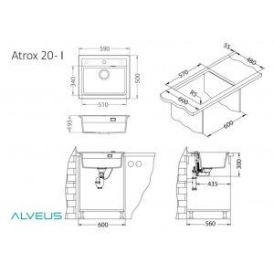 Мойка ALVEUS GRANITAL ATROX 30 CARBON - G91 590х500 1Х в комплекте с сифоном