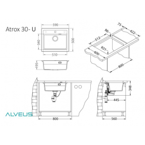 Мойка ALVEUS GRANITAL ATROX 30 CARBON - G91 590х500 1Х в комплекте с сифоном