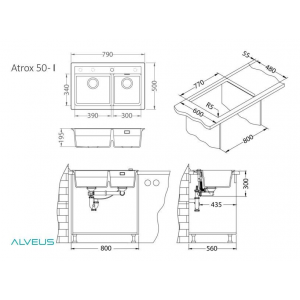 Мойка ALVEUS GRANITAL ATROX 50 CARBON - G91 в комплекте с сифоном 11328