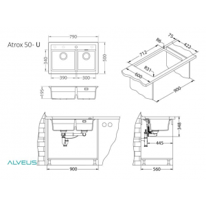 Мойка ALVEUS GRANITAL ATROX 50 CARBON - G91 в комплекте с сифоном 11328