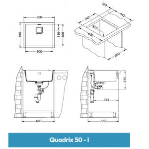 Мойка ALVEUS GRANITAL+ QUADRIX 50 ARCTIC-G11M 560х460х200 с сифоно