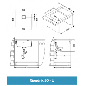 Мойка ALVEUS GRANITAL+ QUADRIX 50 ARCTIC-G11M 560х460х200 с сифоно