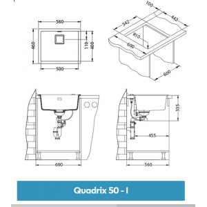 Мойка ALVEUS GRANITAL+ QUADRIX 50 CHOCOLATE-G03M 560х460х200 с сифоном