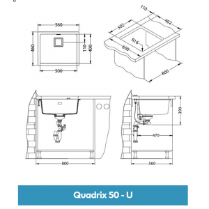 Мойка ALVEUS GRANITAL+ QUADRIX 50 CHOCOLATE-G03M 560х460х200 с сифоном