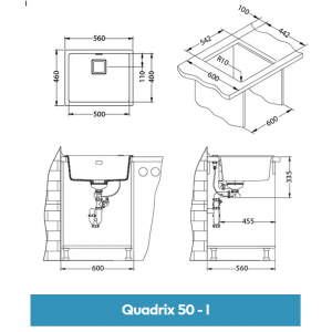 Мойка ALVEUS GRANITAL+ QUADRIX 50 PEBBLE-G02M 560х460х200 с сифоном