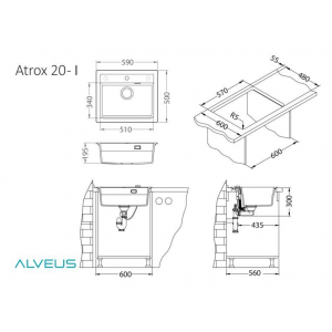 Мойка ALVEUS GRANITAL ATROX 30 ARCTIC - G11 590 X  500  1X в комплекте с сифоном 1132823