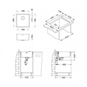 Мойка KOMBINO 30 KMB 90 FI 440X440 F/S в комплекте с сифоном