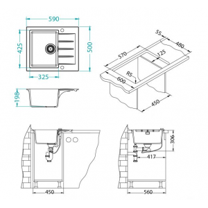 Мойка ALVEUS GRANITAL CADIT 10 CARBON - G91 590 X 500  1X в комплекте с сифоном 1132823