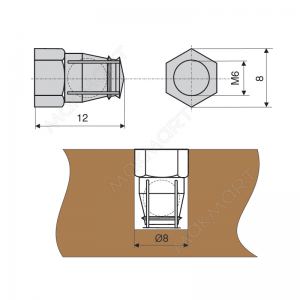 Бусола М6 разжимная, d.8, Н.12, отделка латунь