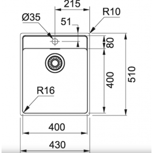 FRANKE 127.0544.021 Мойка MRX 210-40 нерж, 430*510мм, квадр., нерж., врезн.