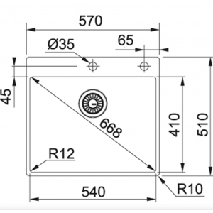 FRANKE 127.0369.295 Мойка BXX 210-54 нерж, 570*510мм, квадр., нерж., врезн.