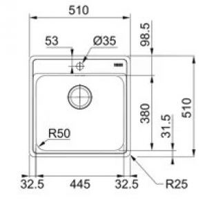 127.0688.779 Мойка  BCX 210-51 TL Мойка 510 x 510 mm чаша,445 x 380 x 200