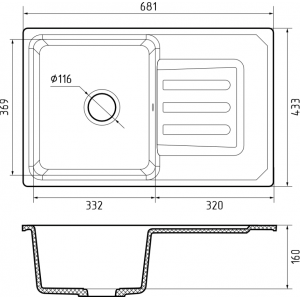 GRANFEST Мойка SMART 680L 1 чаша+крыло 680*430мм белый арт.GF-SM-680 L