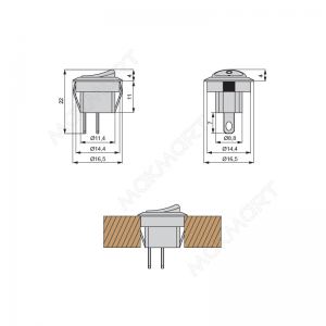 Минивыключатель меб. врезной перекидной круглый D16,5мм, 250В, 3А, белый Минивыключатель меб. врезной перекидной круглый D16,5мм, 250В, 3А, белый