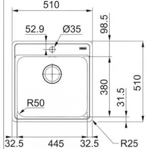 FRANKE 101.0689.942  Мойка  BCX 610-51 нерж, 510*510мм, квадр., нерж., врезн.