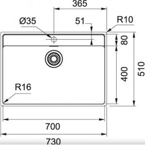 FRANKE 127.0525.286 Мойка MRX 210-70 нерж, 730*510мм, квадр., нерж., универс.