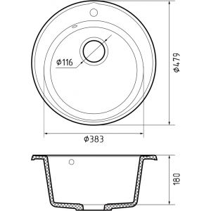 08 тёмно-серый, GranFest QUARZ Мойка D=480мм (тёмно-серый)