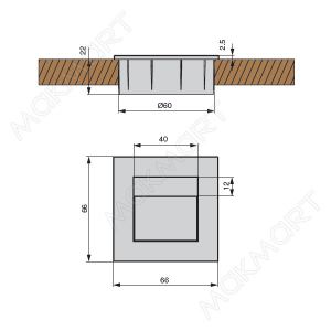 Заглушка кабель-канал 66x66мм (d.60мм), цвет темно-серый