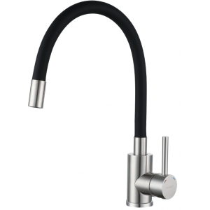 Смеситель GranFest Metal 5433 нерж/черный шланг, нерж.сталь, U-образ., D-35мм, ГШ