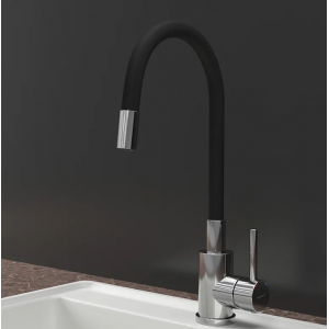 Смеситель GranFest Metal 5433 нерж/черный шланг, нерж.сталь, U-образ., D-35мм, ГШ Смеситель GranFest Metal 5433 нерж/черный шланг, нерж.сталь, U-образ., D-35мм, ГШ