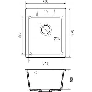 GRANFEST Мойка URBAN 240  1-чаша 400*490мм черный арт.GF-UR-240 черный