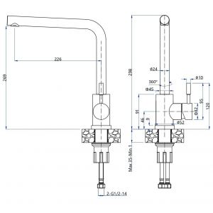 Z5411 темно-серый GF QUARZ Смеситель Г-обр. D-35мм темно-серый арт. GF-Z-5411