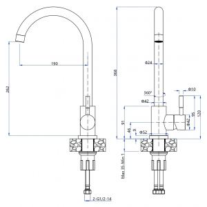 Z5410 черный GF QUARZ Смеситель  U-обр. D-35мм черный GF-Z-5410