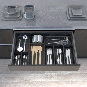 Ёмкость в базу 800 (473х726) для столовых приборов, цвет черный матовый Ёмкость в базу 800 (473х726) для столовых приборов, цвет черный матовый