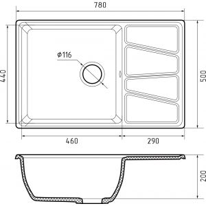 Мойка VERTEX GF-V--780L  чаша с крылом 780*500мм кашемир, мрамор, GranFest
