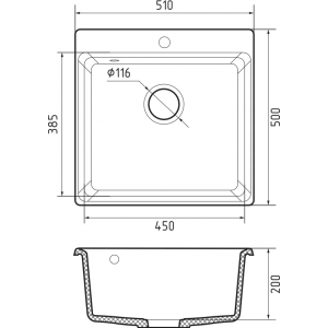 Мойка LEVEL GF-LV--510 1чаша 510*500 графит, мрамор, GranFest