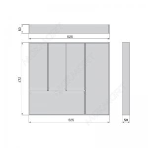 Емкость в базу 600 (525х472) для столовых приборов, отделка орион серый Емкость в базу 600 (525х472) для столовых приборов, отделка орион серый