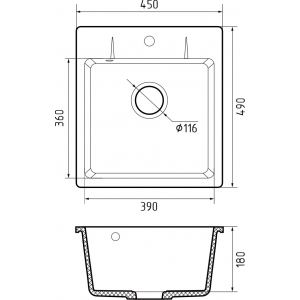 GRANFEST Мойка URBAN 245  1-чаша 420*490мм черный арт.GF-UR-245 черный